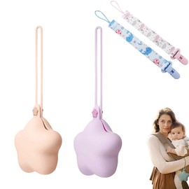 CUEMOON 2 Stück Schnulleretui in, Schnulleretui aus Silikon, Schnulleretui für unterwegs, Schnulleretui für Kinder, Hauttöne, Violett (Hauttöne, Violett)