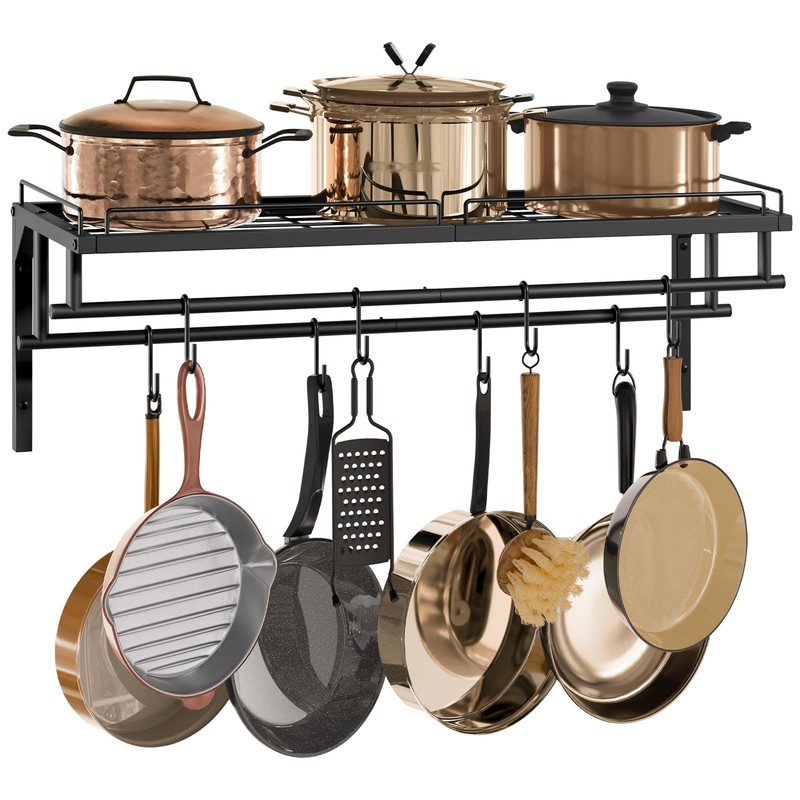 CHOEZON Hanging Pot Rack, Wall-Mounted Pot Rack, Kitchen Cookware Organizer,