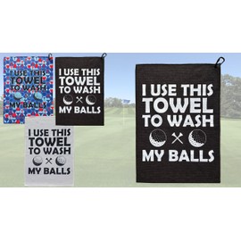 Scale Wear Design Funny Golf Towel “I Use This Towel to Clean My Balls” – Microfiber Cleaning Cloth with Clip for Golf Bags Clubs and Balls for Golf Enthusiasts and Gag Gifts (Black)
