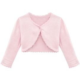 Lilax Baby Girls' Long Sleeve Cardigan Shrug, Button Closure Knitted Bolero (18 Months, Pink)