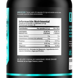 Glicinato de Magnesio de 120 Cápsulas 408 mg. Ingredientes naturales. Glycinate Mag B Life.