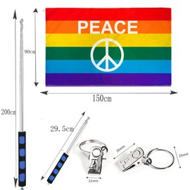 ENYACOS Peace Flag (90 x 150 cm) with Telescopic Flagpole, Stainless Steel, Peace Dove Flag, Peace Dove Garden Flag, Polyester, Peace Dove Flag for Outdoor Decoration (B)