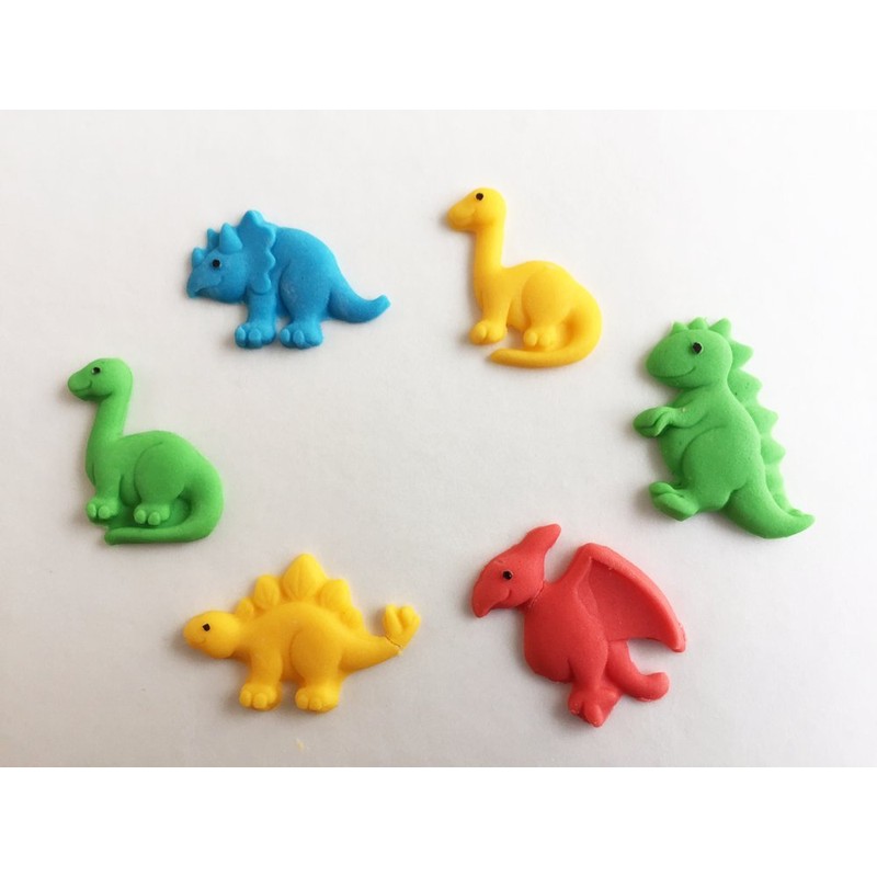 Holly Cupcakes 6 Mixed Colour Sugar Dinosaurs- edible & handmade