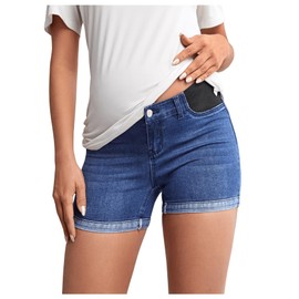 MakeMeChic Women's Maternity Denim Shorts Button Skinny Jeans Shorts with Pocket Dark Wash XX-Large