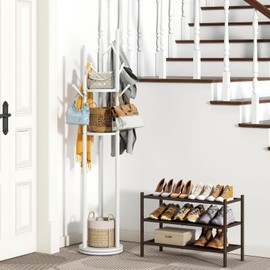 kiplant Rotary Coat Rack Stand with 8 Hooks, Bamboo Wood Coat Tree for Clothes/Bags/Hats, Large Coat Rack Freestanding for Entryway (White)