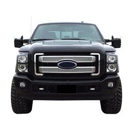 IKON MOTORSPORTS, 4PCS Front Grille Compatible With 2011-2016 Ford F-250 F-350 F-450 F-550 Super Duty, Moulding Front Mesh Grill Grille Cover ABS Platinum Style Chrome, 2012 2013 2014 2015