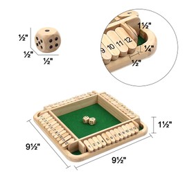 Jwinkumy Shut The Box Game, Wooden 2-4 Player Dice Game with 12 Numbers, Tabletop Game with Rounded Corners, for Adults and Kids, Classic Tabletop Dice Game