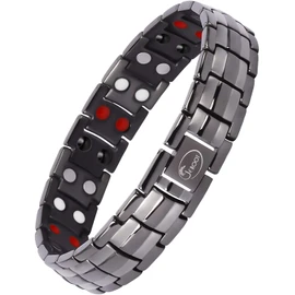 JEROOT Men's Magnetic Bracelet Made of Brushed Grey Titanium Bracelet 4 Elements Magnetic Bracelet with High-Quality Folding Clasp and Watch Link Remover (3500 gauss)