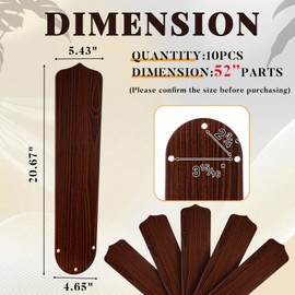 Lineshading 10Pcs Replacement Fan Blades for 42" 52" Ceiling Fan Waterproof Weatherproof Fan Blades Replacement for Broken Substitution Replacing Indoor Outdoor Summer(Wood Color,52 Inch)