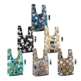 BeeGreen Bolsas reutilizables para comestibles, paquete de 6, plegables, resistentes bolsas de compras con bolsa con cierre, gran capacidad (más de 50 libras), diseños de estampados de animales para
