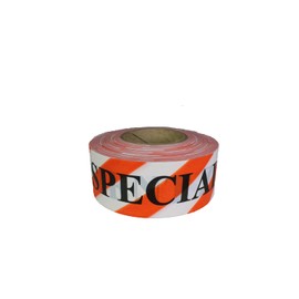 Presco CUSWOBK56 1-1/2" x 300' White/Orange"Special Treatment Zone" PVC Flagging Tape, 3.25" Height, 1.5" Wide, 3.25" Length