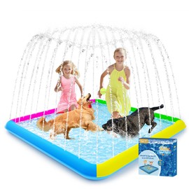 Raxurt Splash Pad, 97"- 72" Non-Slip Splash Pad for Kids and Dogs, Thickened Durable Square Dog Pool with Sprinkler Summer Outdoor Water Toys for Toddler Girls Boys Children Pet (Colorful)