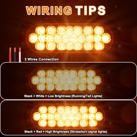 Wodvyss 2Pcs 6.3" LED Oval Amber Strobe Lights 24LED Recessed with Triple Flash Patterns for Truck Towing Trailer Lights Lamps, Rubber Grommets and 3-Prong Wire Pigtails Included, 10V-30V