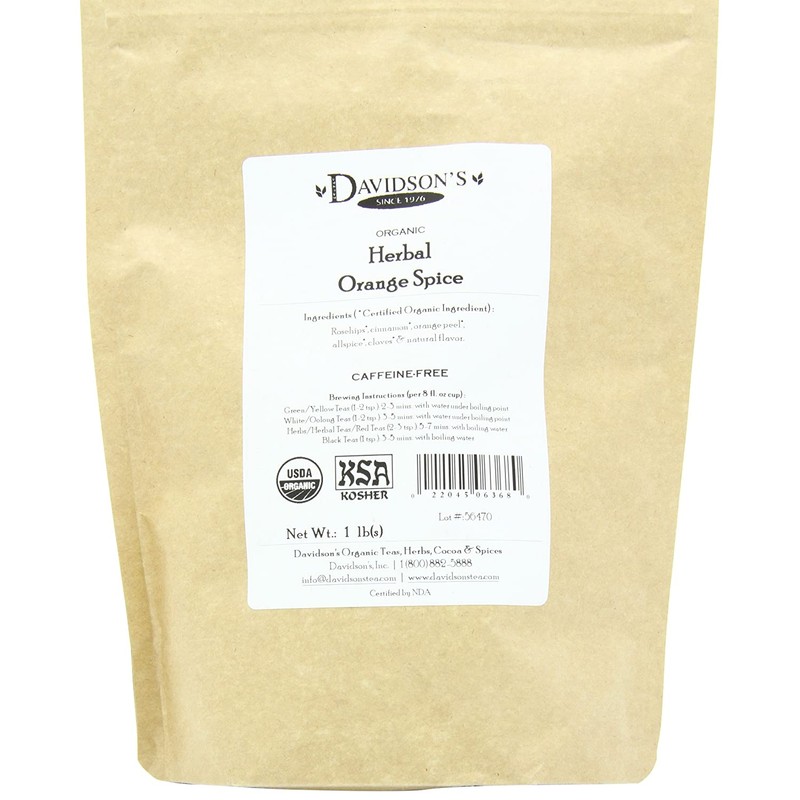 Davidson's Tea Bulk, Herbal Orange Spice, 1 Pound Bag