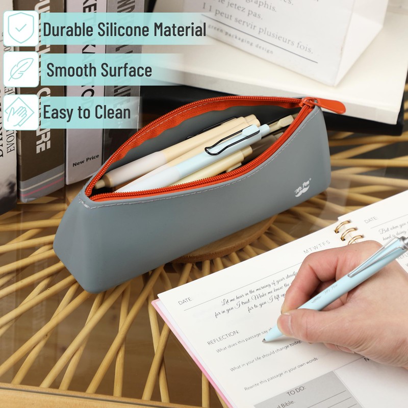 Mr. Pen- Silicone Pencil Case Pouch, Slate Blue, Aesthetic Triangular