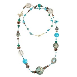 Vintage Geometric Blue Crystal Irregular Turquoise Beaded Choker Boho Layered Long Necklace for Women Fashion Statement Butterfly Flower Heart Stone Charm Bohemian Retro Sweater Chain Jewelry Gift