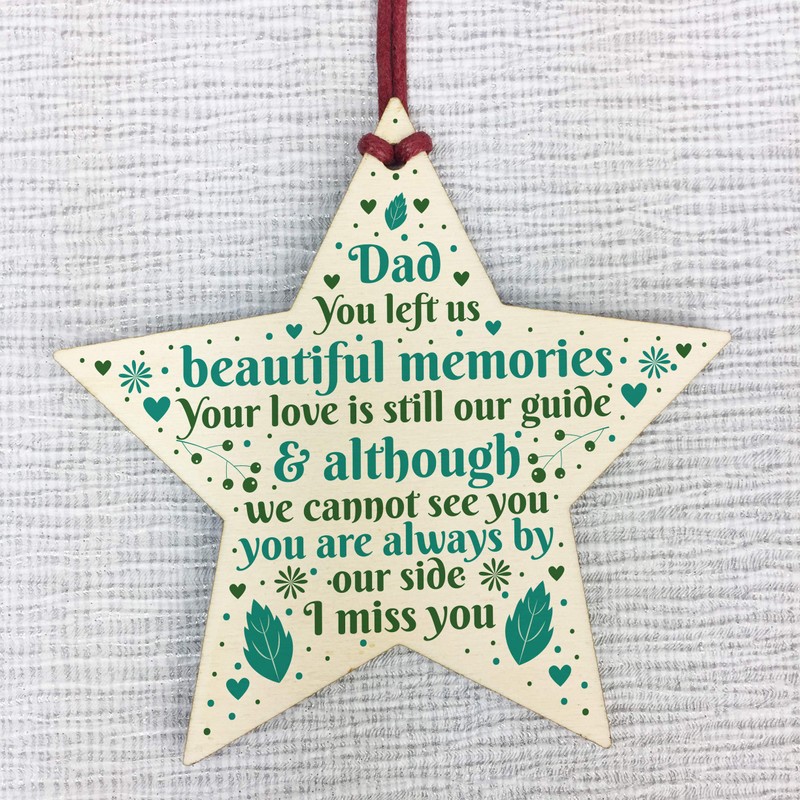 RED OCEAN Dad Memorial Christmas Tree Decorations Wooden Star Remembrance