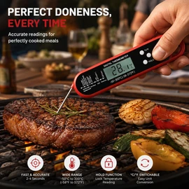 Digital Meat Thermometer for Cooking – Instant Read Waterproof Probe for Grill, BBQ & Kitchen