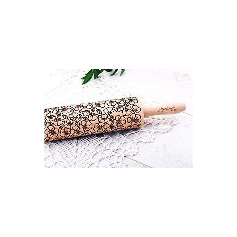 SAKURA Embossing rolling pin. Japanese Cherry Blossom embossed dough roller