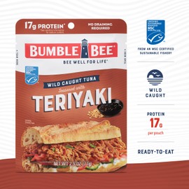 Bumble Bee Teriyaki Seasoned Tuna, 2.5 oz Pouches (Pack of 12) - Ready to Eat - Wild Caught Tuna Packet - 17g Protein per Serving
