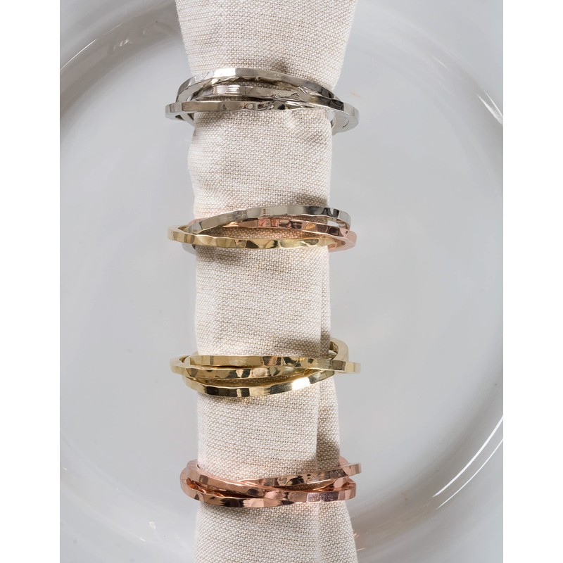 DII Decorative Basic Intertwined Napkin Ring Set, Gold, 6 Count