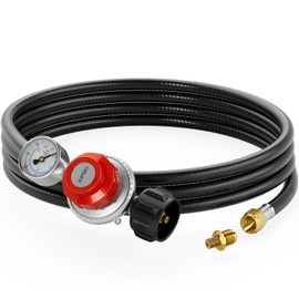 CALPOSE 15FT High Pressure Propane Regulator Hose with Gauge, 0~30PSI Adjustable Propane Tank Regulator, QCC1 & 3/8” Female, Fit for Turkey Fryer，Fish Fryer，Propane Burner，Fire Pit, Forge, and More