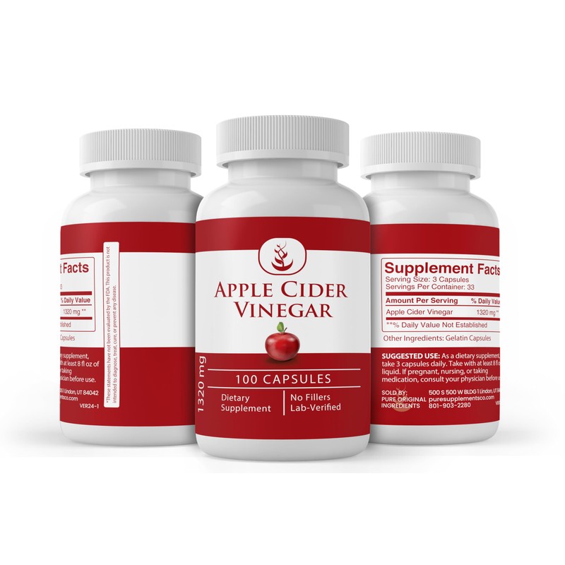 Pure Original Ingredients Apple Cider Vinegar, (100 Capsules) Always Pure,