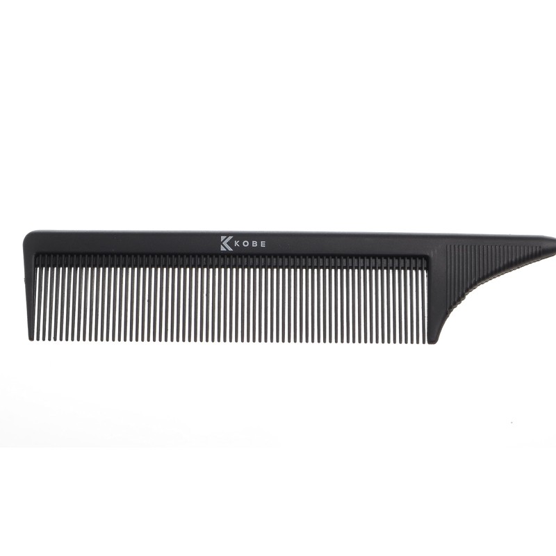 Kobe Professional Carbon Fibre Metal Tail Comb, Fine Teeth Lightweight,