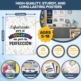 Decorably 15 Confetti Themed Motivational Spanish Posters for Classroom, 11x14in Matte-Laminated Inspirational Spanish Bulletin Board Decorations