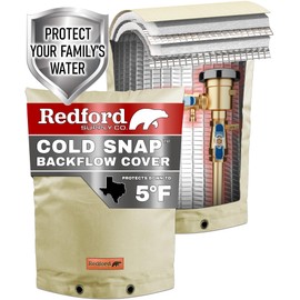 Redford Supply Co. Cold Snap (5°F) Backflow Preventer Insulation Cover, 12"W x 26"H, Pipe Insulation, Water Sprinkler Covers for Outside, Sprinkler Backflow Cover for Winter, Well Pump Bag (Beige)