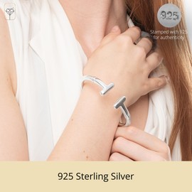 MAX + STONE Lightweight 925 Sterling Silver Bracelets for Women | Hypoallergenic Open Bar Bracelets for Women | 925 Sterling Silver Bangle Bracelets for Women | Perfect for Any Occasion