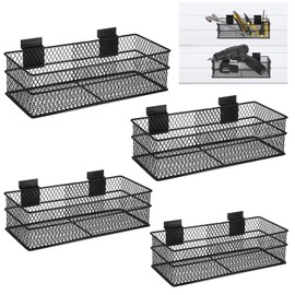 BSTKEY Slatwall Basket Set of 4, Metal Ventilated Hanging Wire Baskets, Retail Display for Slatwall Panel Garage Storage and Organization (4 Size, Black)