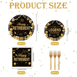 CheeseandU 80Pcs Happy Retirement Party Supplies Happy Retirement Plates Napkins Forks Happy Retirement Decorations Tableware for Men Women Say Goodbye Party, Serve 20