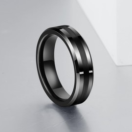 Fyrddyn Classic 8mm Tungsten Rings Black/Silver/Gold Matte Finish Grooved Center Comfort Fit Mens Women Wedding Band Christmas Gift (Black-6mm, 5)