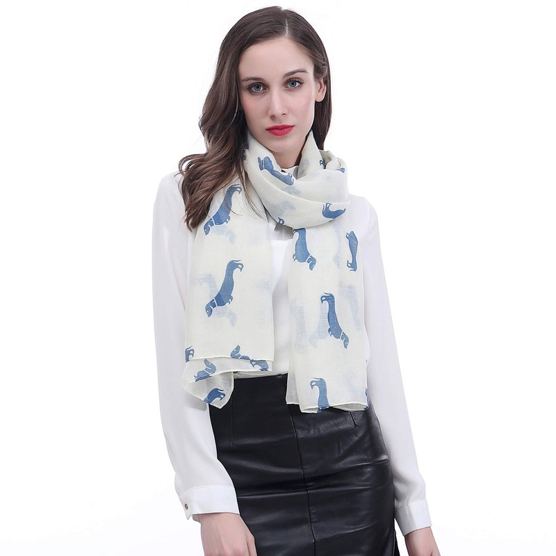 Lina & Lily Dachshund Dog Pattern Lightweight Scarf Scarf, cream