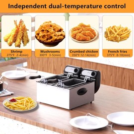 3000W Electric Deep Fryer With Baskets & Lids, 2x3L Stainless Steel Double, Small Deep Fryer With Basket,TThermal Regulation, Overheat Protection