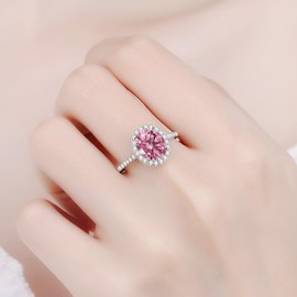 Women's Fashion Micro inlaid Egg shaped Diamond Colored Pink Zircon Ring (Pink, 7)