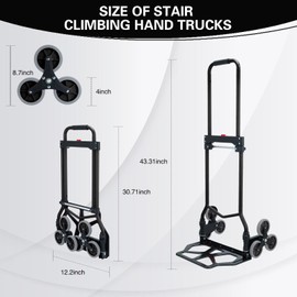 SOUTHHELP Stair Climbing Dolly Hand Truck 330 LB Capacity,Stair Climber Hand Trucks Foldable with Scalable Handle,Portable Hand Truck Dolly Cart for Stairs,Moving (Black)