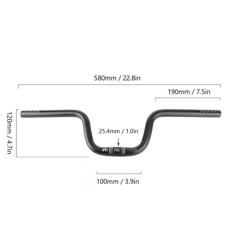 Mountain Bike Handlebar 25.4mm Diameter 580mm Extra Long Handlebar Aluminum