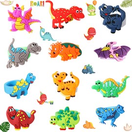 Chalyna 24 Packs Dinosaur Rubber Rings Dinosaur Cupcake Rings Soft Dino Ring Dino Cupcake Topper for Dinosaur Party Favors Supplies