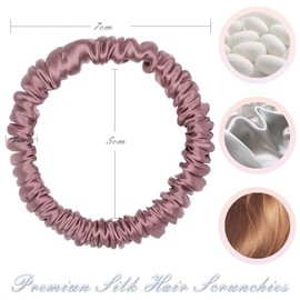 Coleteros de Seda Morera 100% Pura de Primera Calidad: Juego de 4 Elegantes Bandas para El Cabello En 4 Hermosos Colores(Negro, Marrón Camafeo, Clavel
