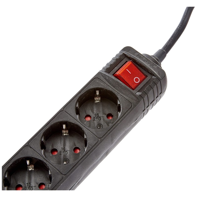 Kopp 120915006 6-way socket strip with illuminated switch standard, black