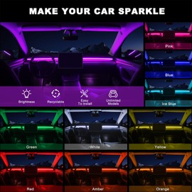 Acrylic Interior Car LED Strip Light with 6mm Sewing Edge - 43.3 inches Ambient Lighting Kits, Neon LED Strip Light(110CM/43.3IN, Amber)