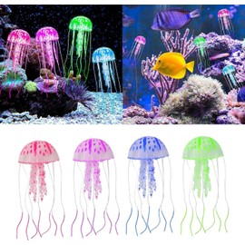 Yxinjy 4 Pack Glow Jellyfish Floating Fish Tank Decorations Glowing Effect Silicone Simulation Jellyfish Ornament Aquarium Decorations