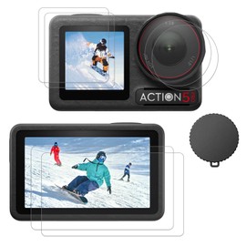 PCTC [6PCS] Screen Protector for DJI Osmo Action 5 Pro Camera, 2 Pack Ultra lear Tempered Glass Screen protector+1pcs Rubber Lens Protective cover Accessories Kit , 0.3mm 9H Hardness Anti-Scrach Anti-Bubble