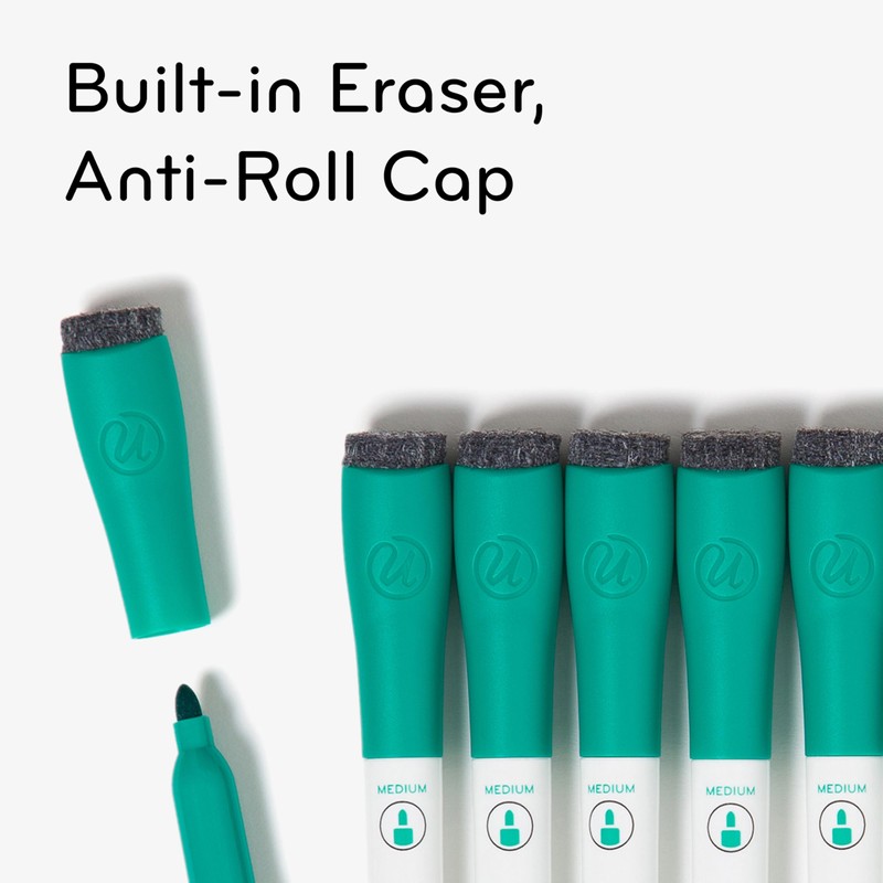 U Brands Fine Tip Dry Erase Markers with Eraser, Whiteboard