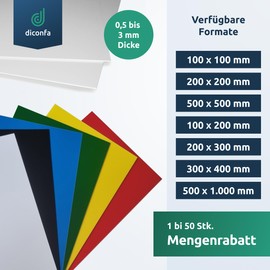 diconfa Polystyrene Plastic Panel, Various Colours, Thickness: 0.5 mm to 3 mm, Size: 100 x 100 mm to 500 x 1000 mm, Selection: 200 x 300 x 1 mm, Black, Pack of 2