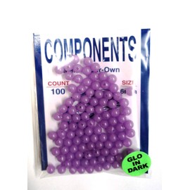 6MM Beads - Purple - Glow in The Dark - 100 Pack - for Fishing Tackle or Jewelry - #6MMPURGLO - Hard Plastic