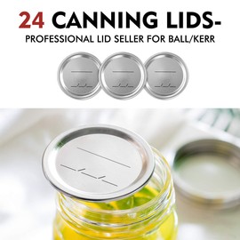 Canning Lids Regular Mouth For Ball/Kerr Jars, Split-Type Metal Mason Jar Lids with Silicone Seals, 24 Count, Silver