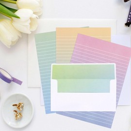 KSIWRE Watercolor Stationery Set with Envelopes, 16 Lined Paper Sheets + 8 Envelopes, Gradient Colors Stationery Paper for Writing Letter Poems Invitations Best Wishes